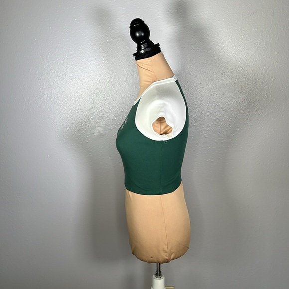 1989 LA Graphic ringer Baby Tee Crop Top Green White S collegiate sporty casual - Picture 4 of 11